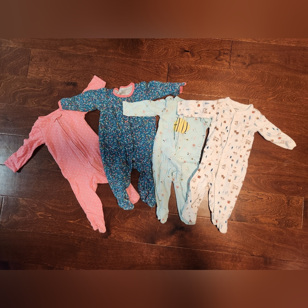 Girls 9 Month SleepSuit Footies Bundle (4). Zipper.